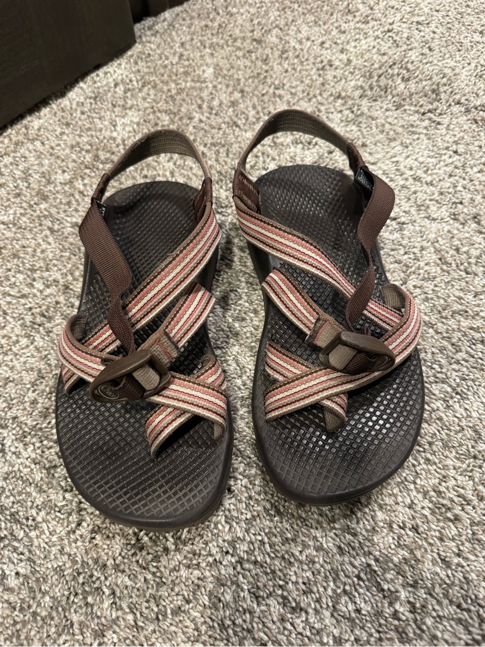 Chaco Women's Brown Strappy Sandals with Multicolor Webbing